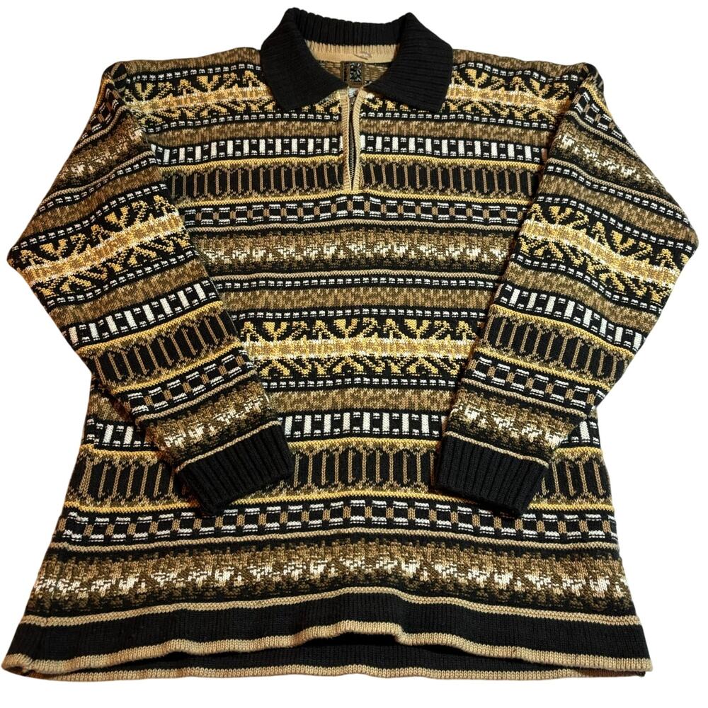 Vintage T2 by Tundra Cotton Wool Blend 1/4 Zip Grandpa Sweater Fair Isle Knit